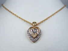 Nina Ricci Gold Plated Pendant with NR logo & Swarovski Crystals - 16-18" - 7951
