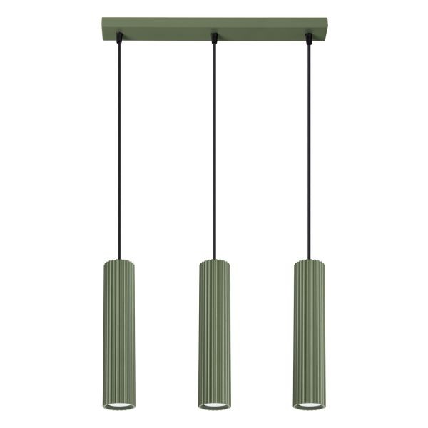 Suspension de cuisine vert olive GU10 3 Karbon Line en alu au dessus de table