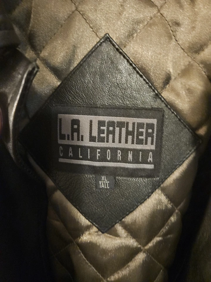 Chaqueta de cuero larga negra vintage años 90 L.A. para hombre talla XLT Foto 2 de 3