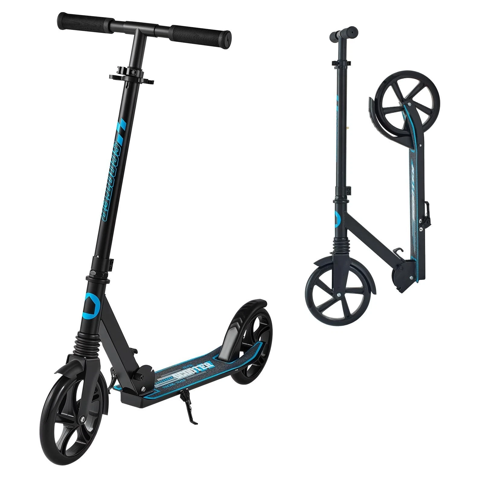 VEVOR Adjustable Folding Kick Scooter with Light-Up Wheels, Blue/Black