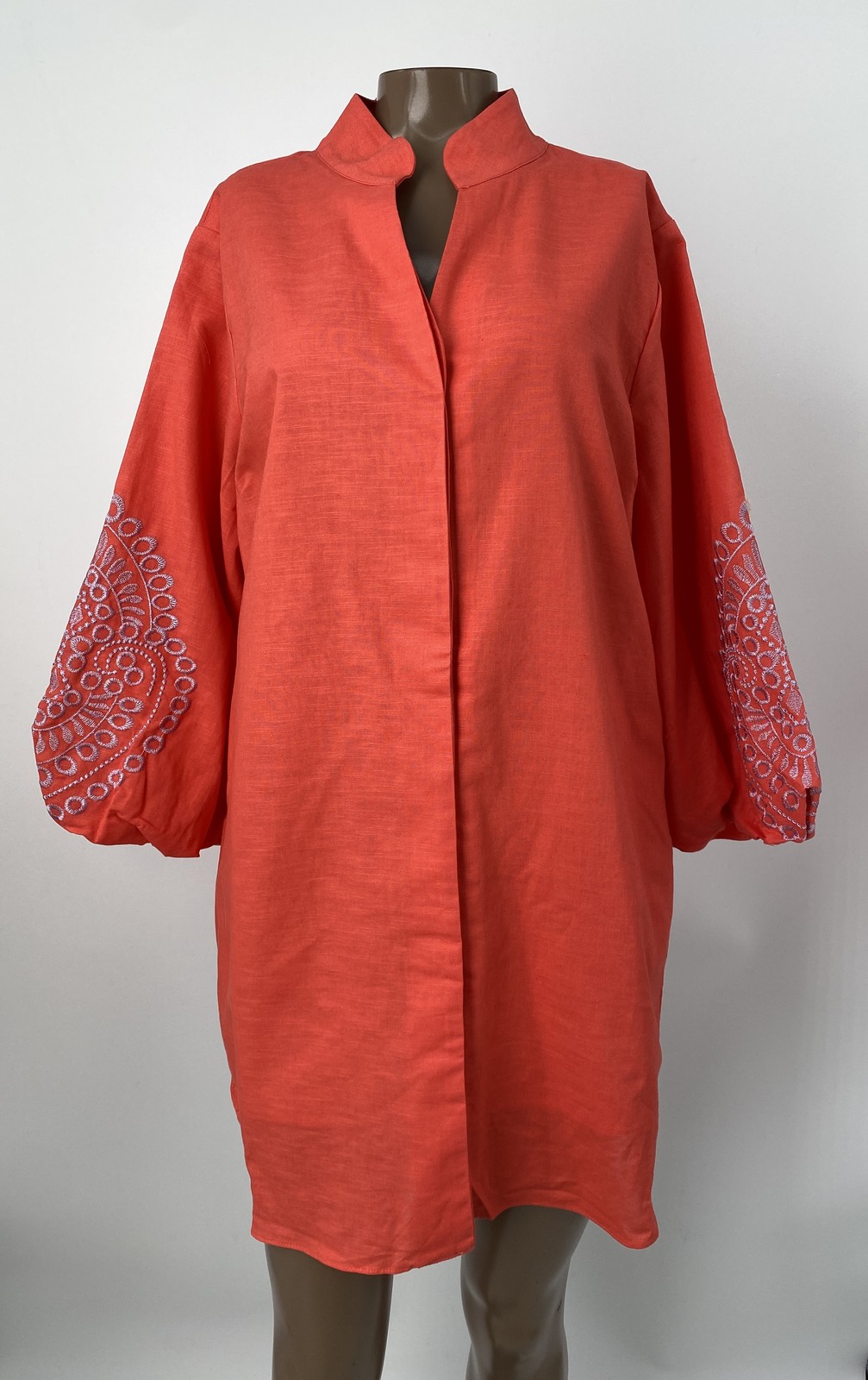 Hyacinth House Womens Mini Dress Coral Orange Size M Wisteria Caftan Long Sleeve