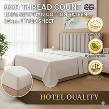800TC Egyptian Cotton Sateen Deep Fitted Sheet 30cm Bed Sheet All Sizes