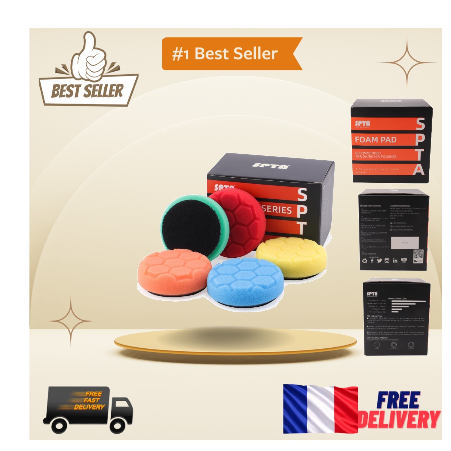 Kit tampons de polissage SPTA mousse haute densité pour carrosserie