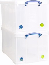 Image of Really Useful Box Plastic Storage 84 Litre Clear (Pack Of 2)