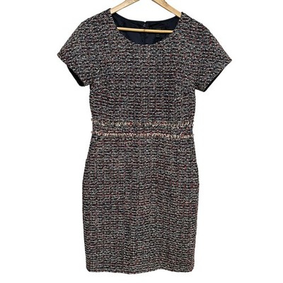 J. Crew Tweed Sheath Dress Womens 8 Fringe Cap Sleeve Workwear Preppy Classic