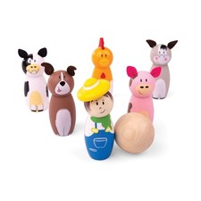 Bigjigs Toys Farm Wooden Skittles for Toddlers 6 Animal Skittles 1 Bowling Ball