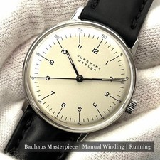 Junghans Max Bill 027 3701 00 carica manuale Bauhaus argento 34 mm cinturino scatola orologio