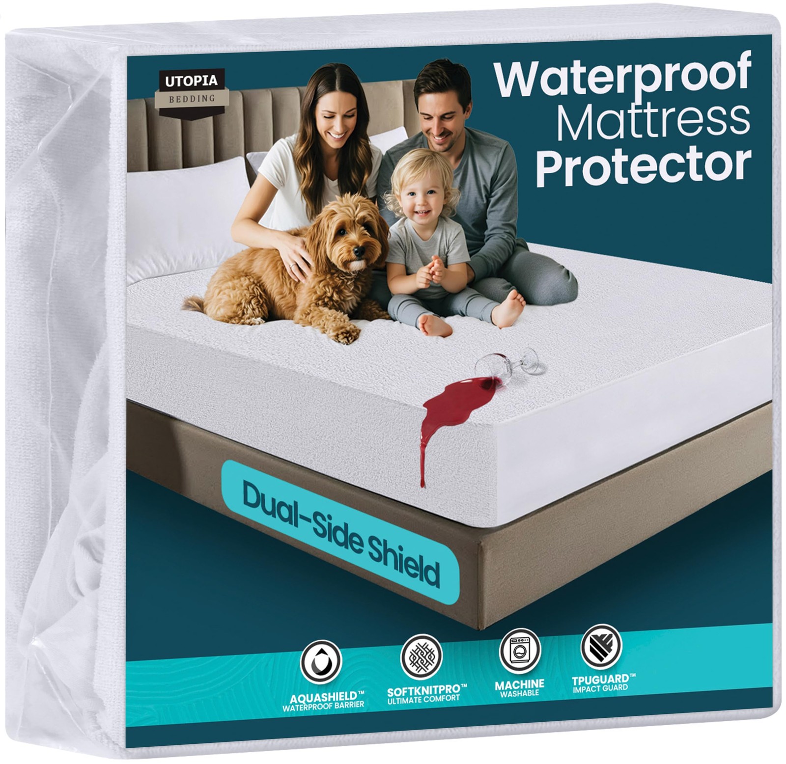 Dual-Sided Waterproof Mattress Protector with Terry Top & Side Panels Queen Size