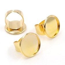 10Pcs Golden Bronze Metal Adjustable Cuff Ring Blanks Round Glue Pad Ring 20mm