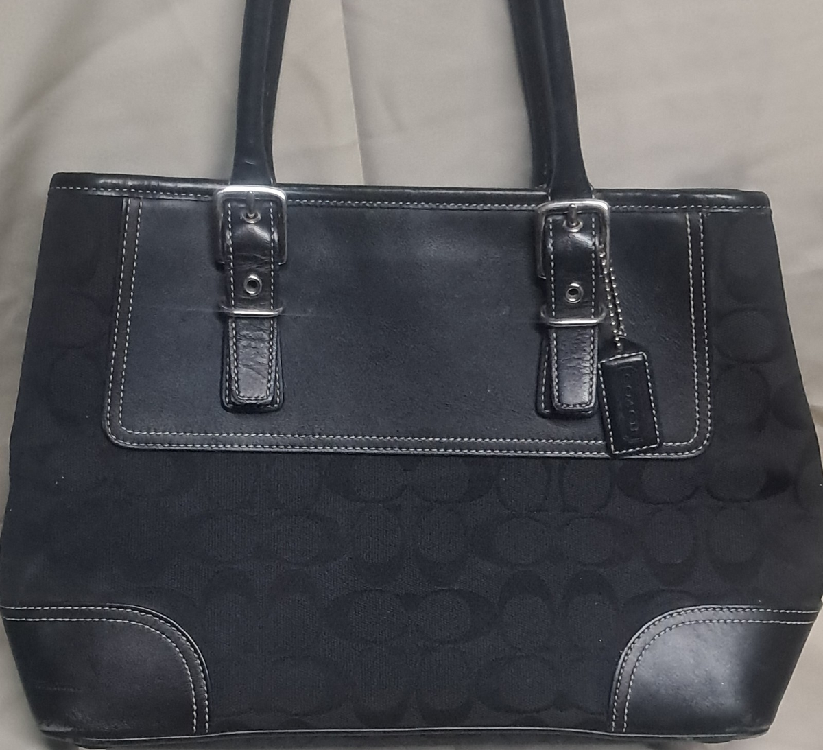 Coach Black Satchel Tote Bag with Silver Hardware, Logo Accents