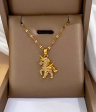 14K Yellow Gold Plated Unicorn Pendant Necklace 2 Ct Round Lab Created Diamond