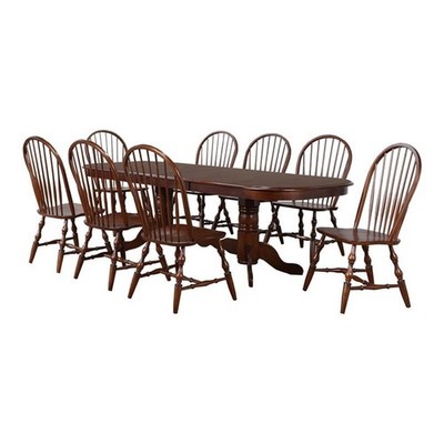 Sunset Trading Andrews 9-Piece 96'' Butterfly Extendable Wood Dining Set in Brown