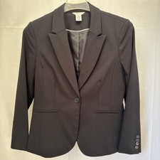 Liz Claiborne Career Blazer Women's 8 Black One Button Polyester Blend