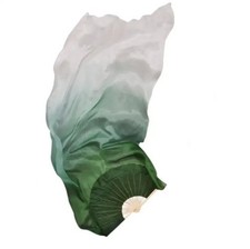 Dark Green White Silk Veil Belly Dance Fan Pairs 1L 1R Dance Show Props 180cm