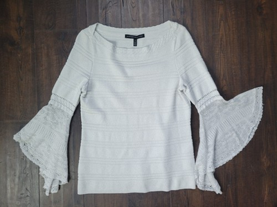 #ad #ad White House Black Market Small Ivory Silver Metallic Lace Flutter Sleeve Blouse $19.99