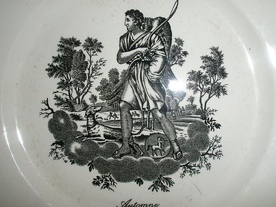 Assiette Villeroy & Boch Mettlach 4 Saisons 1827 - Collection Henri Mouxin, Faïence Blanche Et Noire