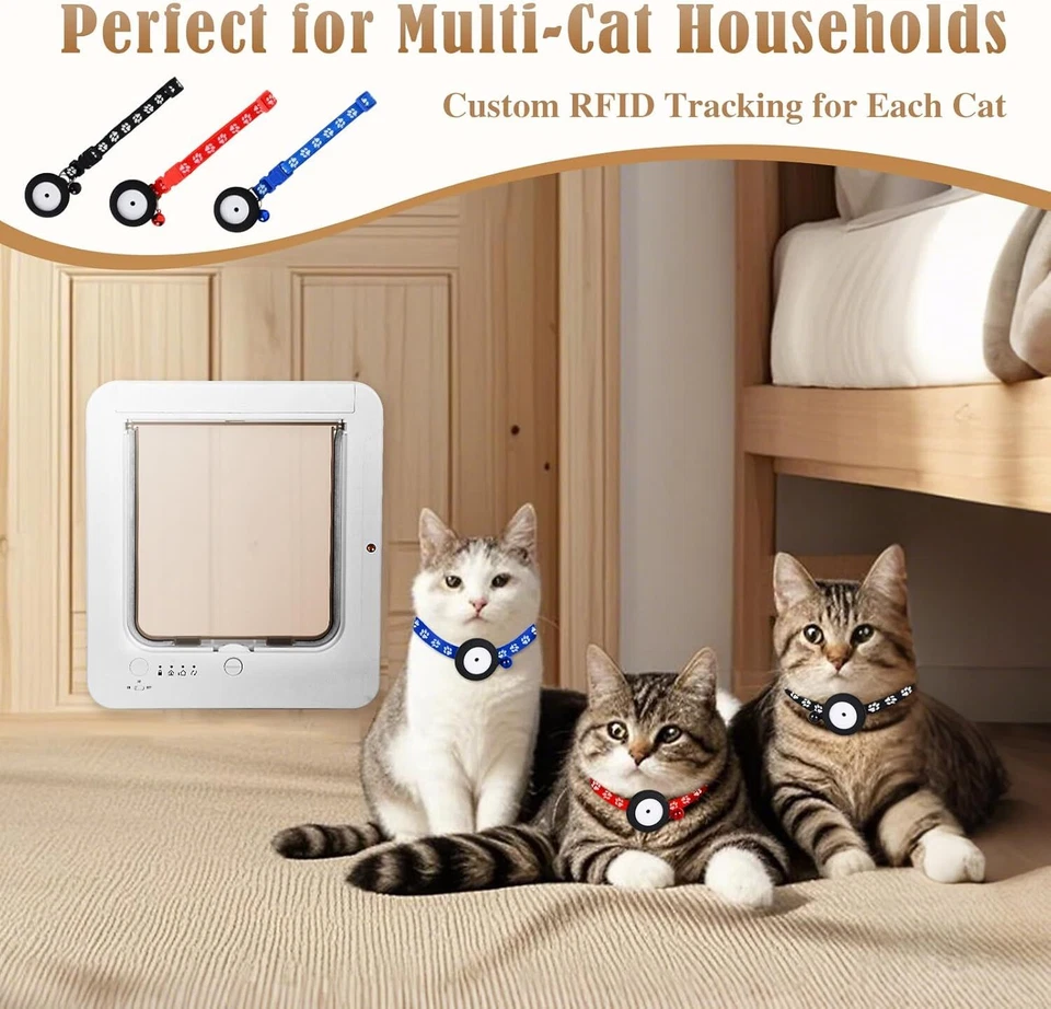 Puerta inteligente para gatos microchip puerta para mascotas RFID collar sensor apertura automática puerta para gatos Foto 4 de 4