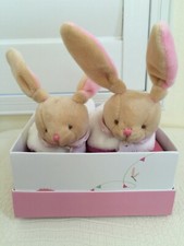 Doudou Et Compagnie Paris Bunny Baby Bootie Slippers Pink White Soft Fur 3mo NIB