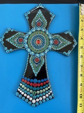 Southwest hand painted cross. Dot Paint. Wood Cross. Resin Sealed. Gift