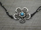 Stunning Sterling Silver Turquoise Flower Pendant Cord 16"18" Necklace CFJ THAI