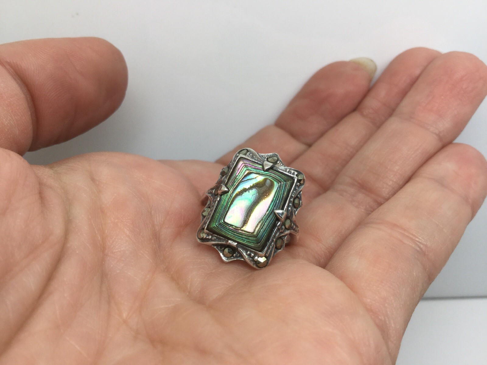 STERLING SILVER RING WITH RECTANGLE ABALONE STONE… - image 8