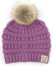 Infant Baby New Lavender Authentic C.C Exclusives Natural Fur Pom Beanie Hat NWT