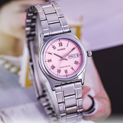 Casio Women's Watch Metal Band Silver Pink Original New LTP-V006D