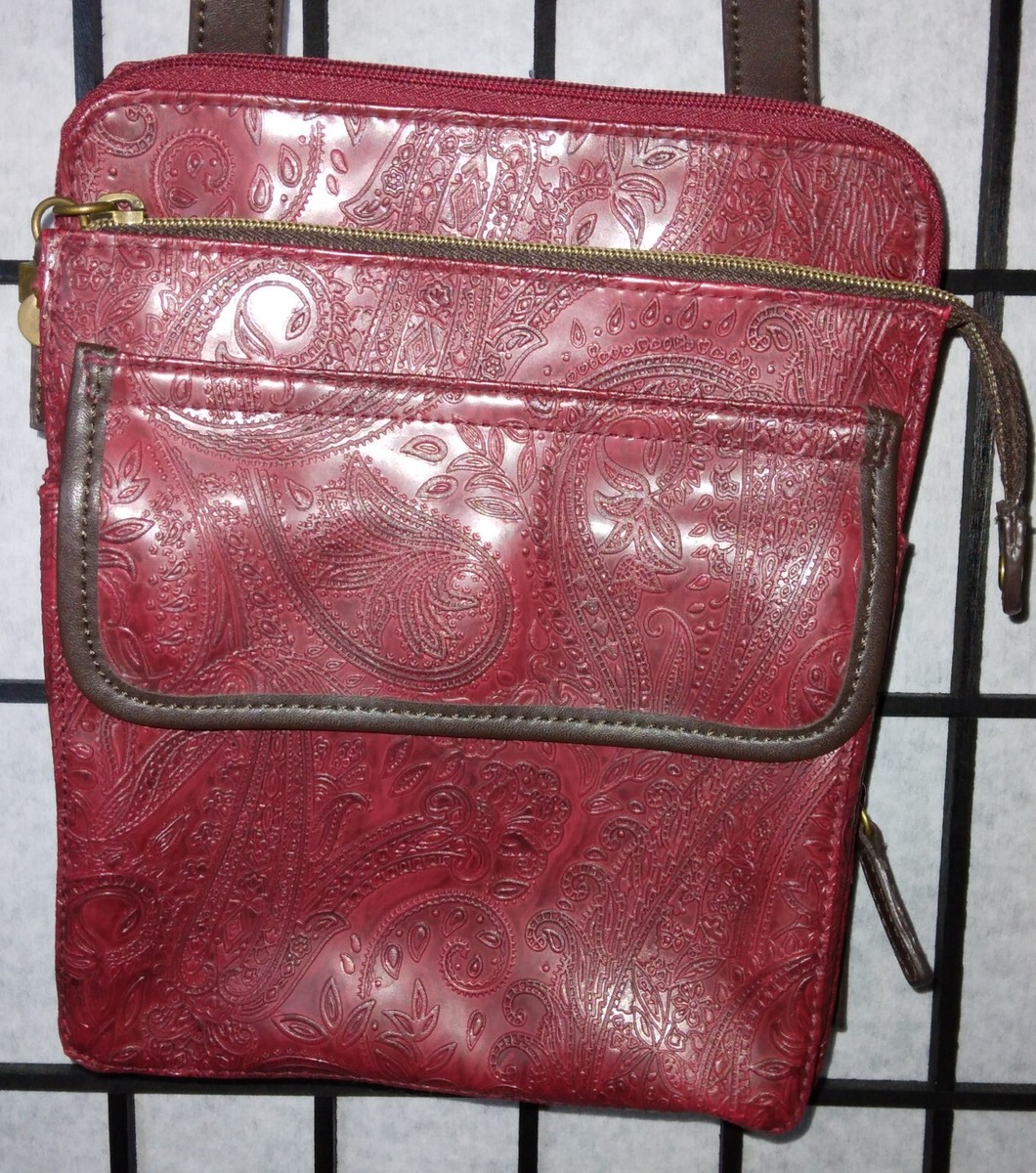 Relic Quality Brand Maroon Paisley Stamped Faux Leather Purse compartments - Main Image