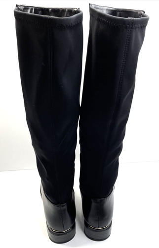 Ann Taylor Knee High Riding Boots US 7.5 M Black Zip Stretch Faux Leather - Picture 5 of 8