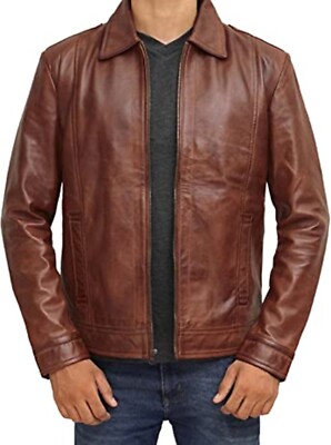 Mens Waxed Brown Leather Jacket Men Real Lambskin Leather Jacket