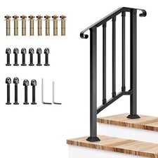 VIVOSUN Wrought Iron Handrails 1-2 Step Outdoor Stair Railing, Porch Post 0-35°