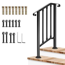 VIVOSUN Wrought Iron Handrails 1-2 Step Outdoor Stair Railing, Porch Post 0-35°