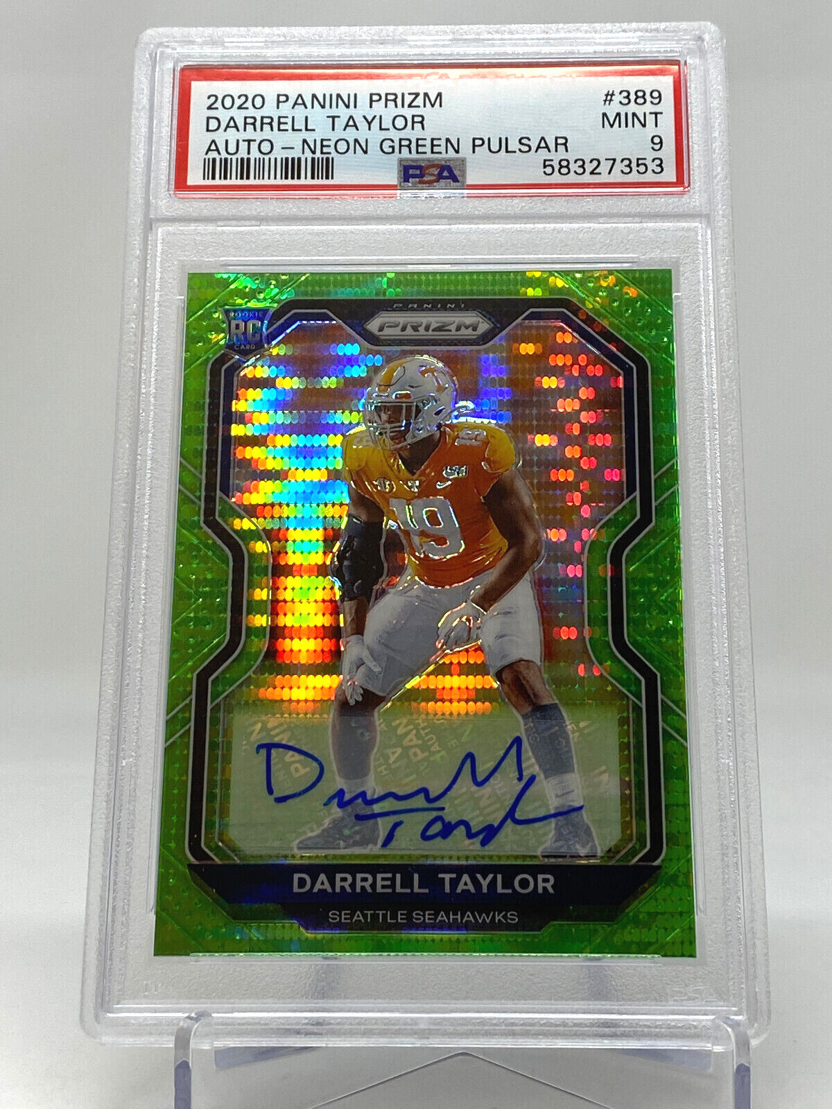 2020 Panini Prizm #389 Darrell Taylor Auto Neon Green Pulsar PSA 9 Rookie Card view 5