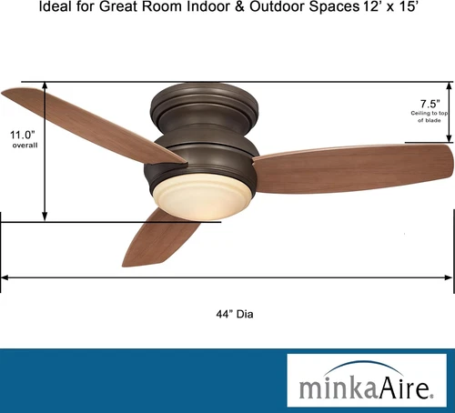 44" Oil Rubbed Bronze Flush Mount Ceiling Fan with 14W LED Light - Picture 3 of 9