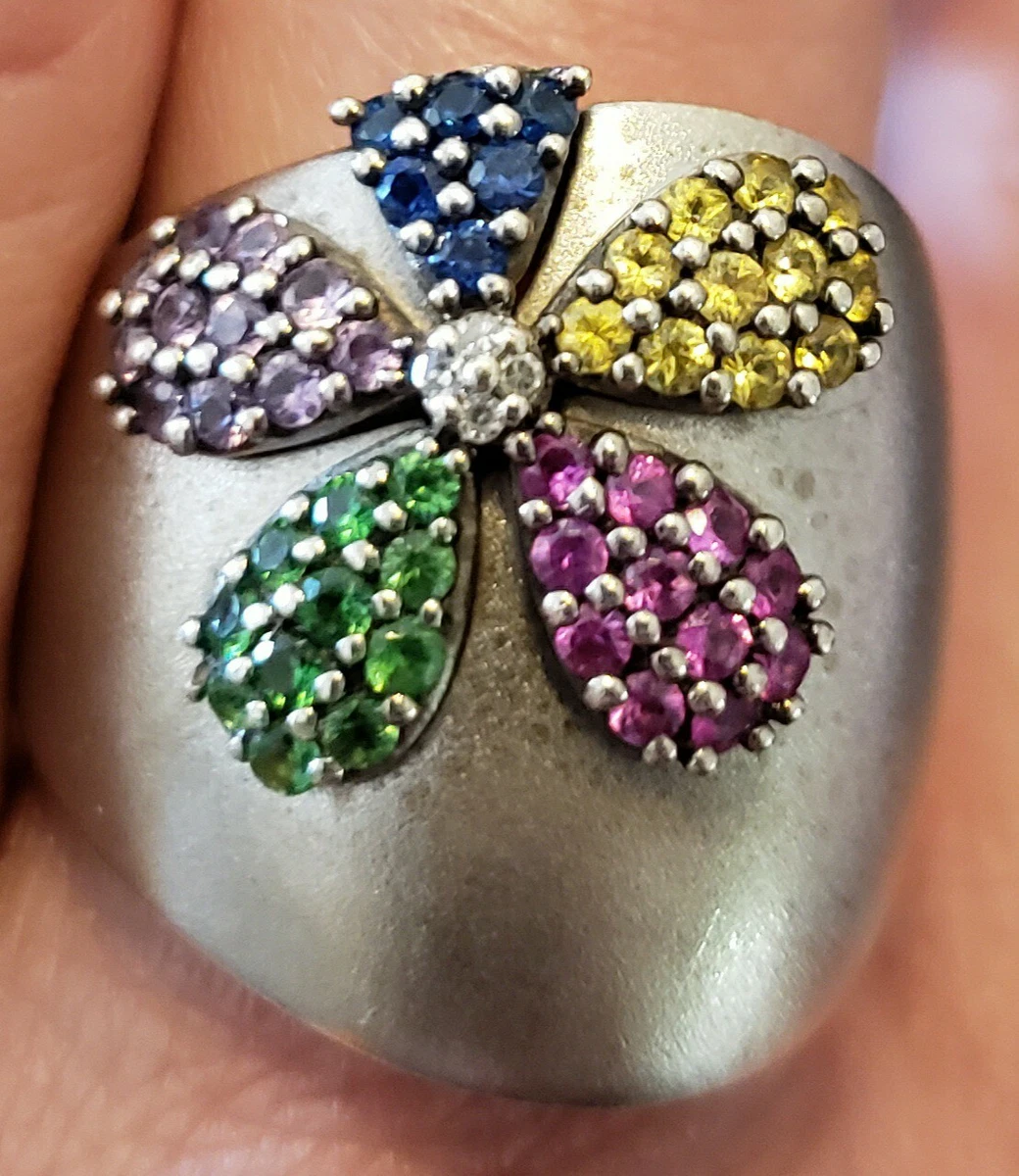 EFFY Brushed Matte Sterling Silver and Multi Sapphire Flower Ring