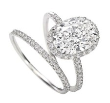 3.50Ct White Oval Cut CZ Engagement Wedding Ring Set In 925 Sterling Silver