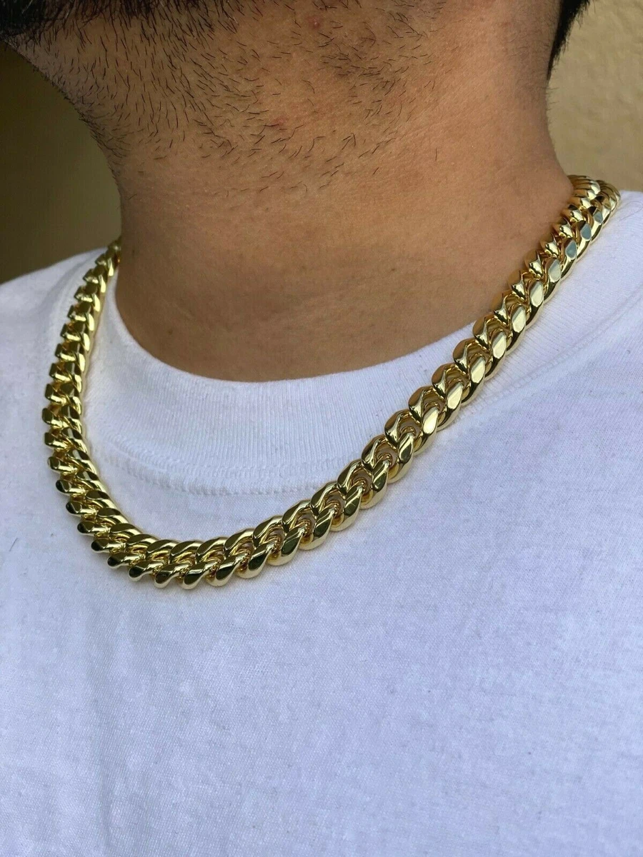 Mens 14k gold Thick Miami Cuban Link Choker necklace chain Gold Finish 6 mm  20