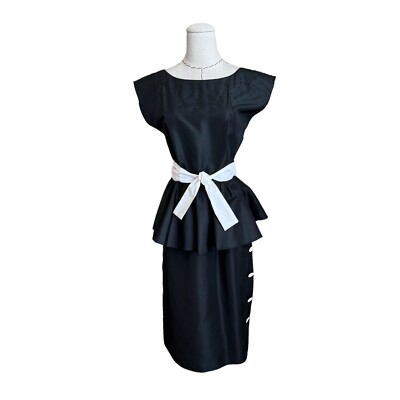 Vintage 70s 80s Contempo Casuals Taffeta Peplum Dress New Wave Prom Party 