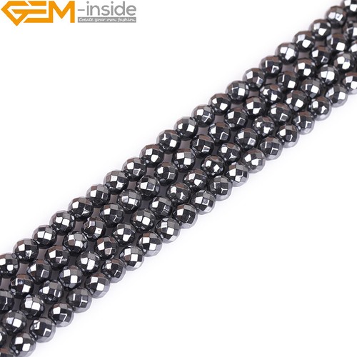 Cuentas sueltas redondas facetadas no magnéticas de hematita negra natural para hacer joyas 15" - Imagen 21 de 38