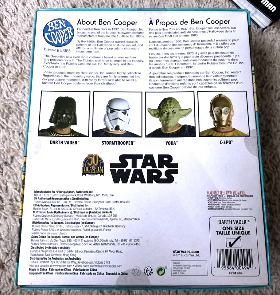 Ben Cooper DARTH VADER Star Wars Mask Adult Costume Limited Edition 566/5000 - Image 2 of 3