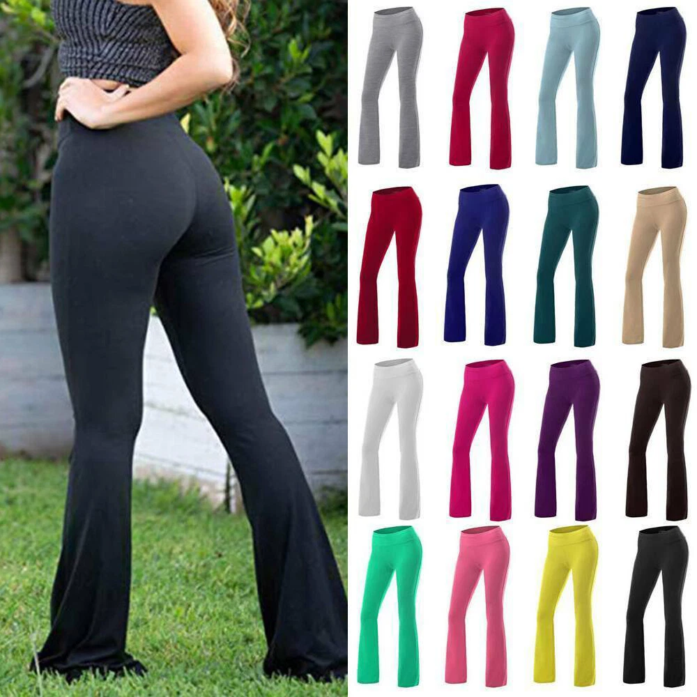 Womens Bootcut Yoga Pants Bootleg Flared Trousers Casual Fitness Stretch  Sports