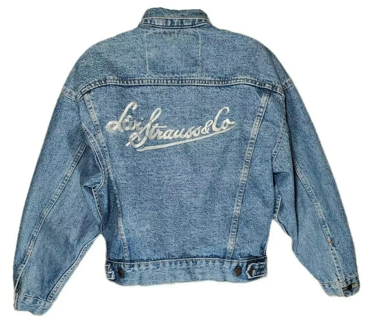 Vintage  Levi Strauss Co Embroidered Denim Jacket Made USA Small/  Medium