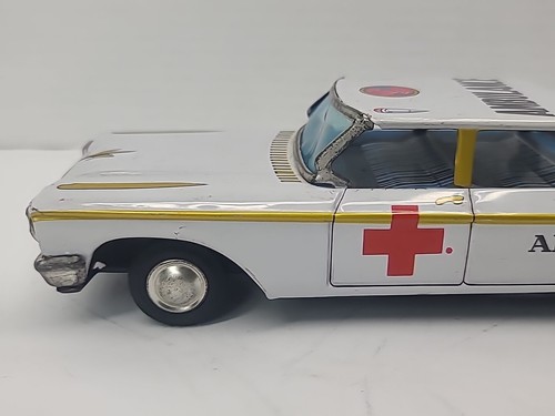 1960s ASC Japan Aoshin Tin Litho Friction Car Ford Galaxie Ambulance Works Toy - Picture 10 of 18