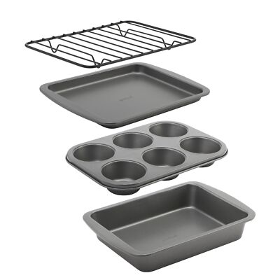 4-Piece Nonstick Steel Toaster Oven Set with Sheet Pan, Rack, Cake Pan, and Muff