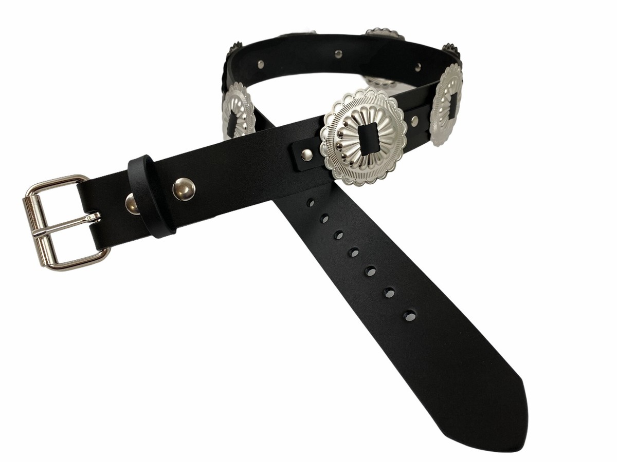 Large Concho Belt Genuine Leather Black Belt Punk Goth Rock  display picture 3