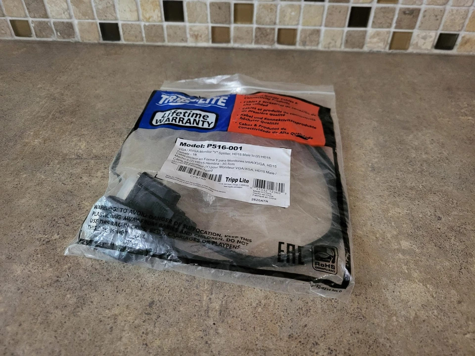 Tripp Lite P516-001-HR Monitor Y-Splitter Cable1600x1200 Res. Monitors-1ft B2-6 - Image 4 of 4