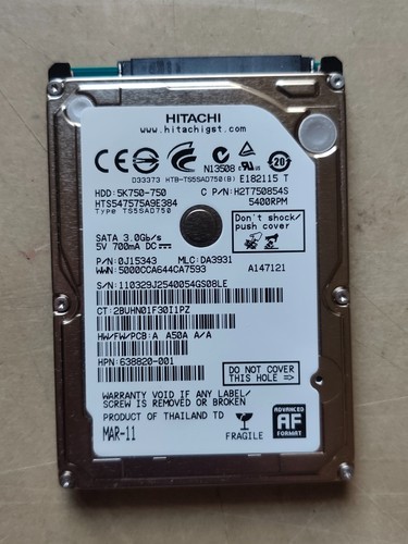 Hitachi HTS547575A9E384 750GB 2,5" HDD Festplatte 5400rpm SATA II 8MG