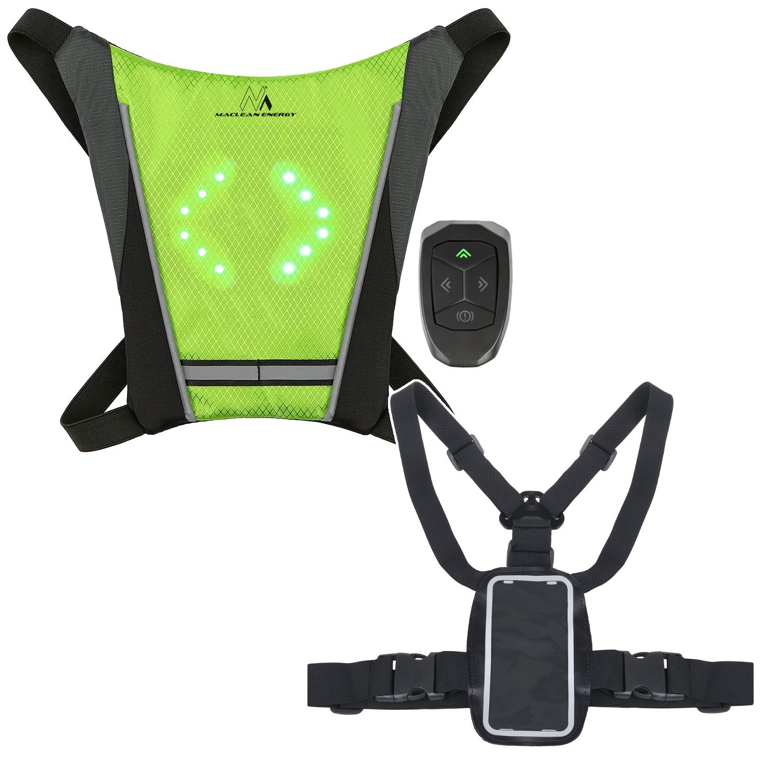 Gilet Réfléchissant Haute Visibilité Maclean à LED Flash et Support Smartphone Ajustable
