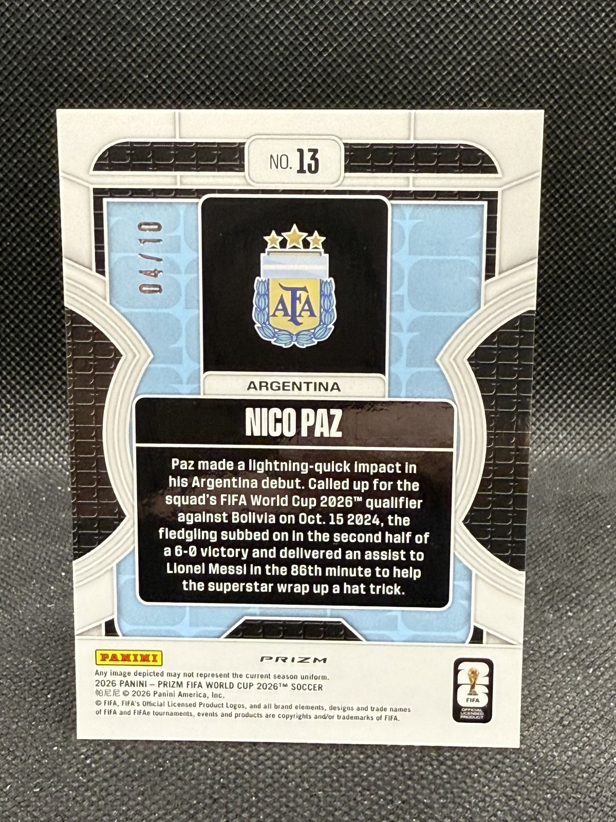2026 Panini Prizm World Cup Nico Paz Phenomenon Gold Pulsar /10 Argentina #13 view 2