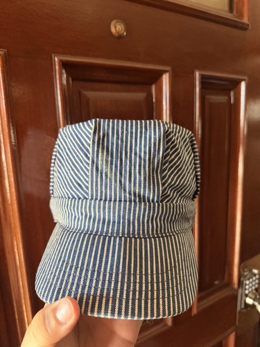 Vintage Blue White Stripe Cap Hat Railroad Train Conductor Style Snapback USA